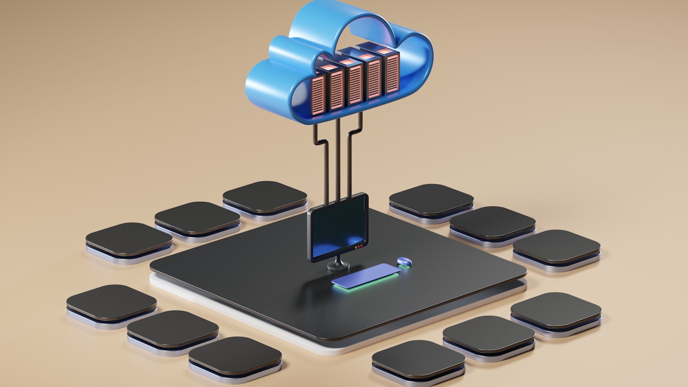 A 3D illustration of cloud computing infrastructure